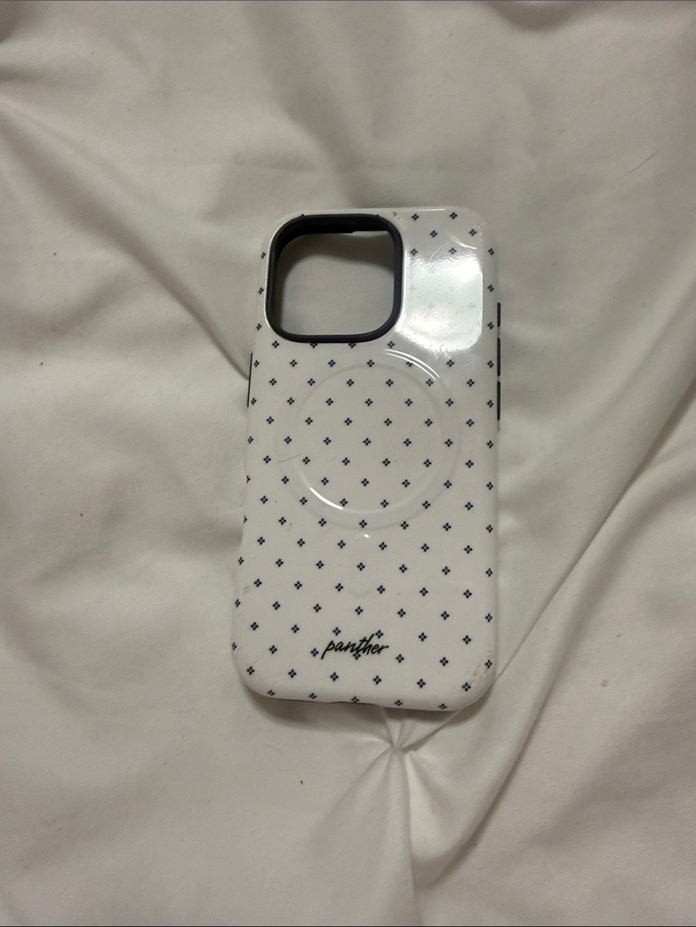 White Phone Case with Navy Dot Pattern magsafe